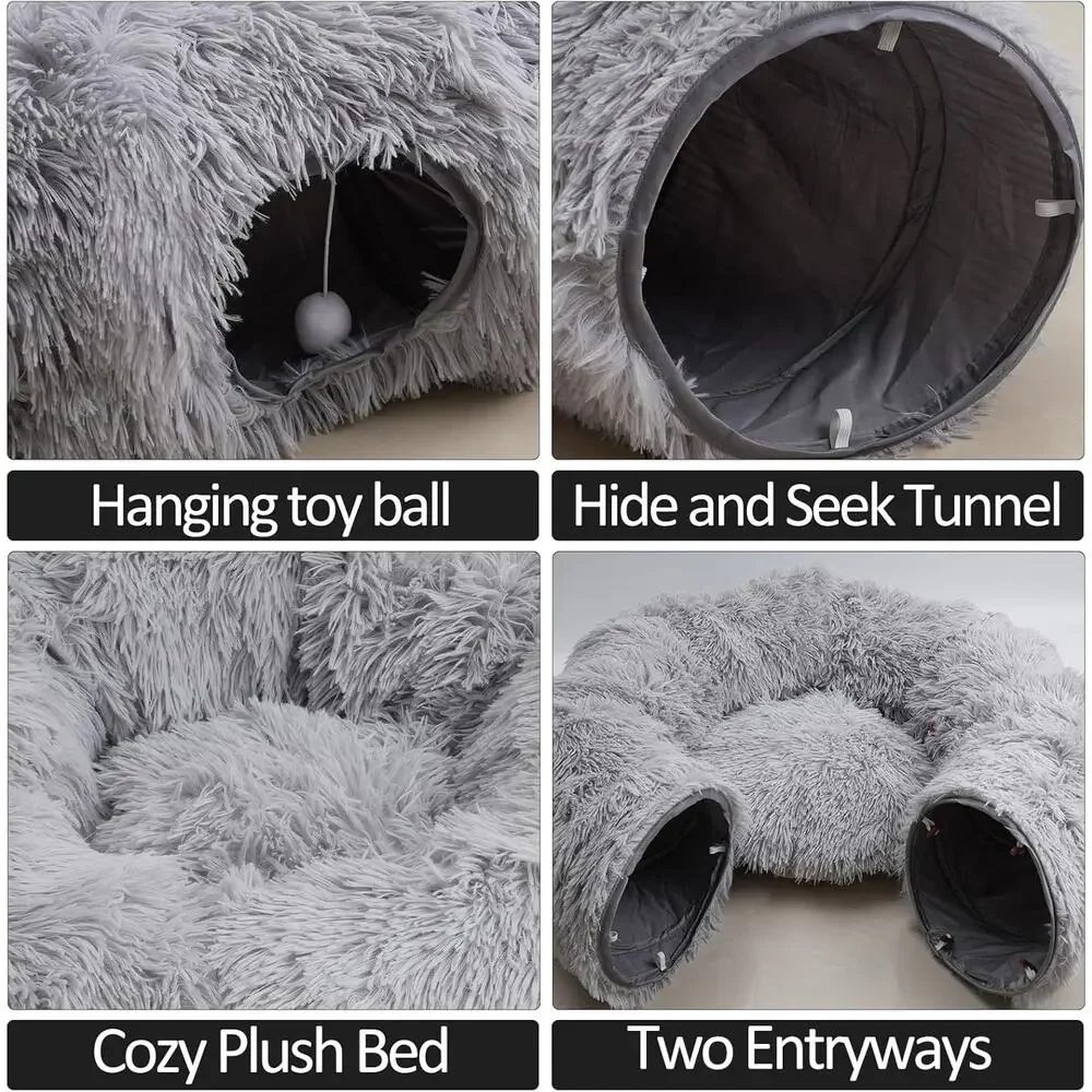 Indoor Cat Tunnel Bed with Central Mat